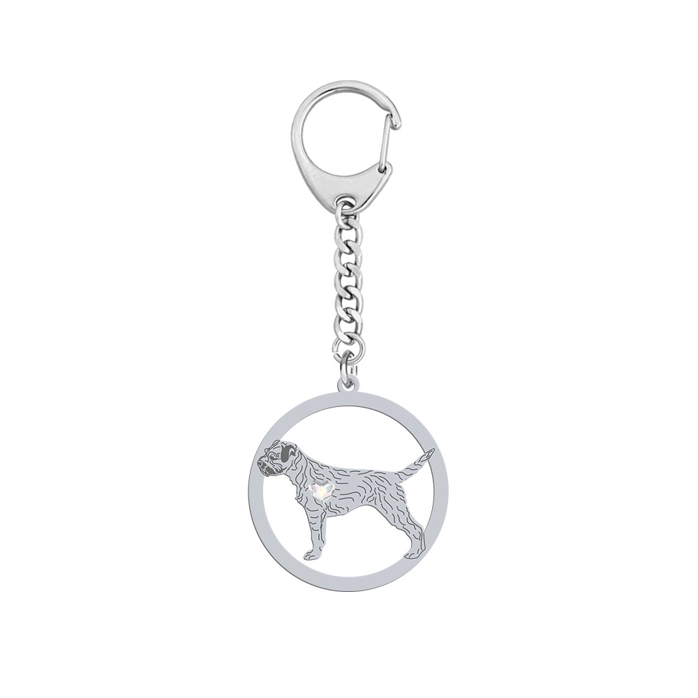 Silver Border Terrier keyring with a heart, FREE ENGRAVING - MEJK Jewellery