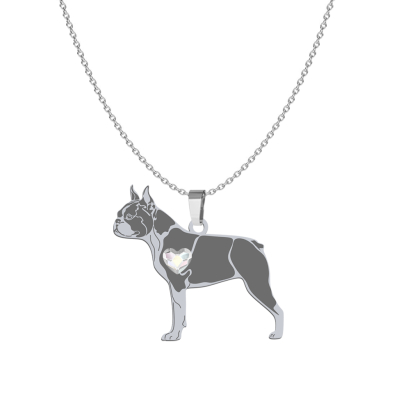 Silver Boston Terrier necklace, FREE ENGRAVING - MEJK Jewellery