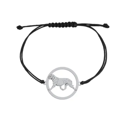 Bransoletka z psem grawerem Dog de Bordeaux srebro sznurek - MEJK Jewellery