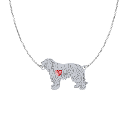 Silver South Russian Shepherd Dog engraved necklace with a heart - MEJK Jewellery