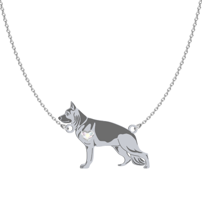 Silver German Shepherd necklace with a heart, FREE ENGRAVING - MEJK Jewellery