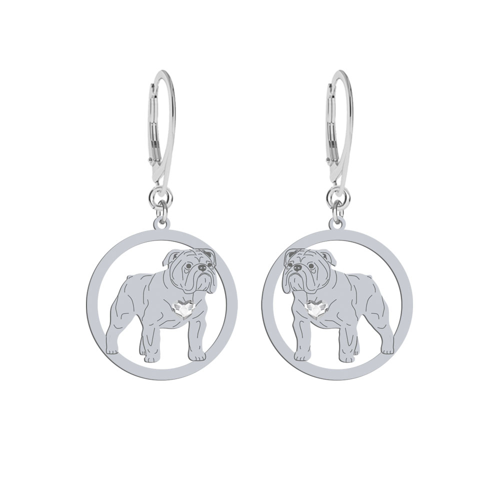 Silver English Bulldog earrings with a heart, FREE ENGRAVING - MEJK Jewellery