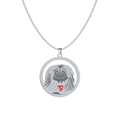 Naszyjnik z sercem psem Pekingese srebro GRAWER GRATIS - MEJK Jewellery