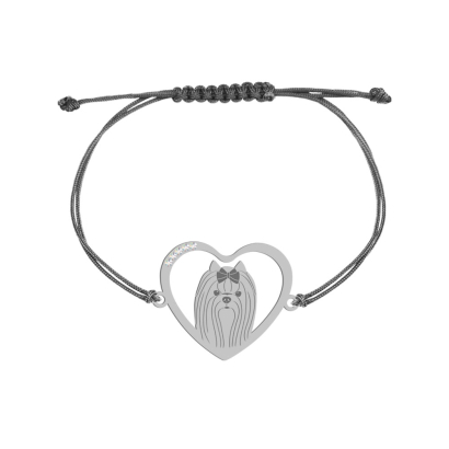 Silver Yorkshire Terrier string bracelet with a heart FREE ENGRAVING - MEJK Jewellery