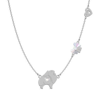 Silver Pomeranian  necklace with a heart, FREE ENGRAVING - MEJK Jewellery