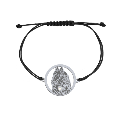 Bransoletka z psem Groenendael srebro sznurek GRAWER GRATIS - MEJK Jewellery