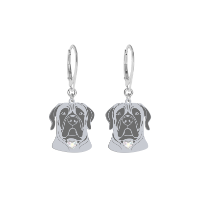 Silver Boerboel earrings with a heart - MEJK Jewellery