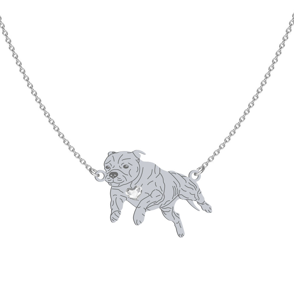Silver Staffordshire Bull Terrier necklace with a heart, FREE ENGRAVING - MEJK Jewellery