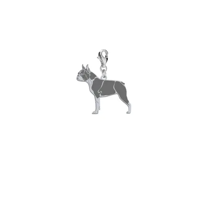 Charms z psem grawerem Boston Terrier srebro - MEJK Jewellery