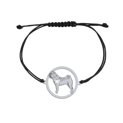 Silver Shar Pei string bracelet with a heart, FREE ENGRAVING - MEJK Jewellery