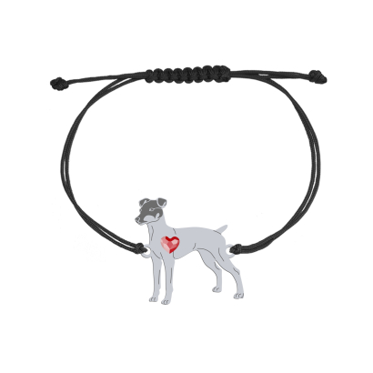 Silver Japanese Terrier engraved string bracelet with a heart - MEJK Jewellery