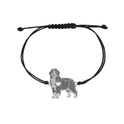 Bransoletka z psem grawerem Bernese Mountain Dog srebro sznurek - MEJK Jewellery
