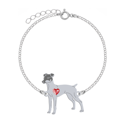 Silver Japanese Terrier engraved bracelet with a heart - MEJK Jewellery