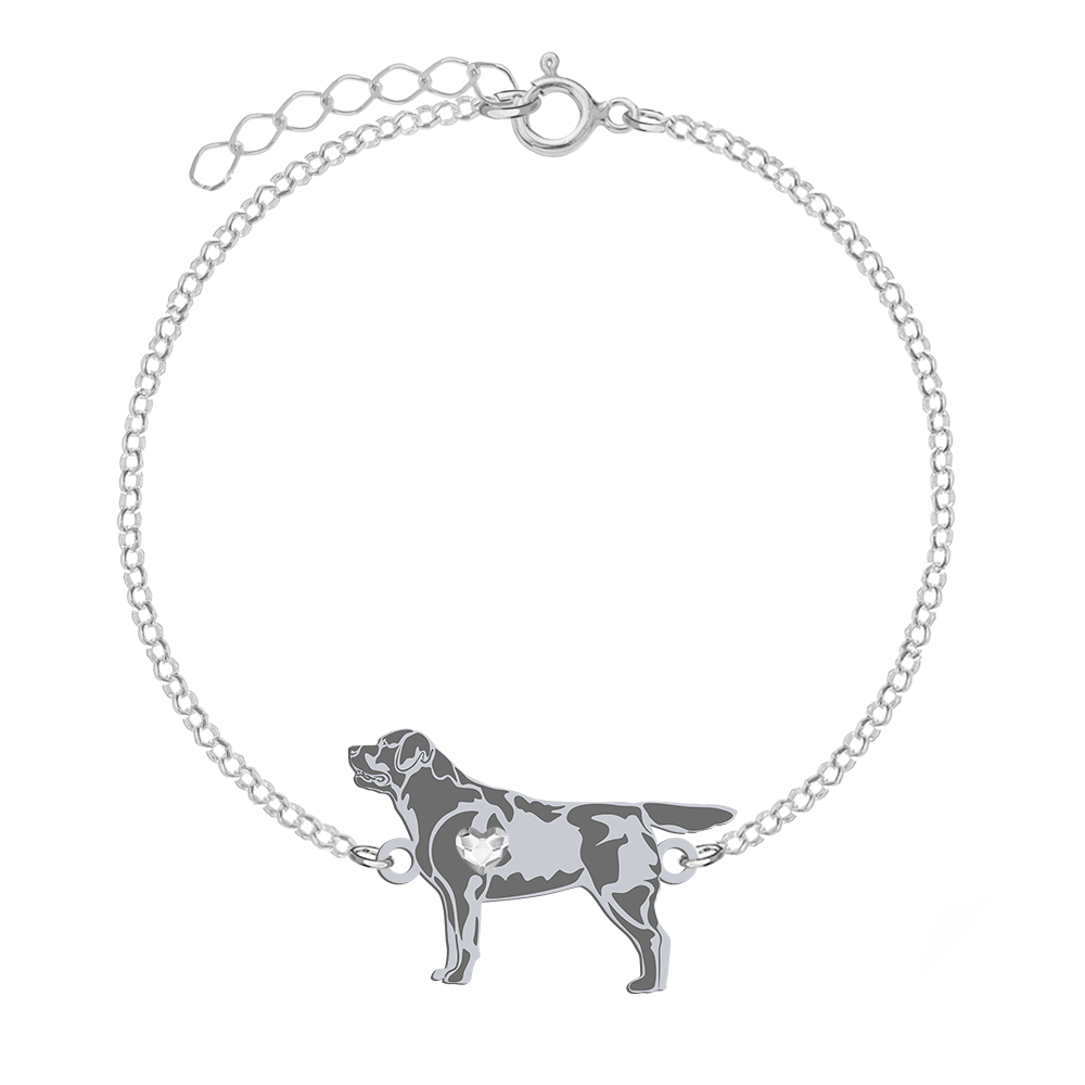 Silver Labrador Retriever bracelet with a heart, FREE ENGRAVING - MEJK Jewellery