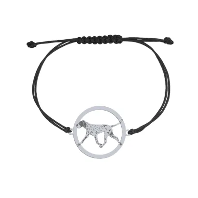 Bransoletka z psem grawerem Braque d’Auvergne srebro sznurek - MEJK Jewellery
