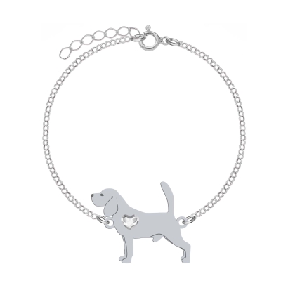 Silver Beagle engraved bracelet with a heart - MEJK Jewellery