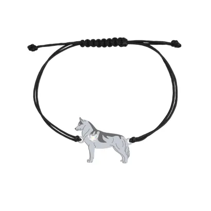 Bransoletka z grawerem psem Siberian Husky srebro sznurek - MEJK Jewellery
