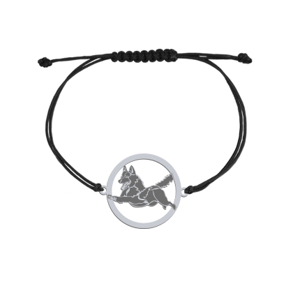 Bransoletka z psem Schipperke srebro sznurek GRAWER GRATIS - MEJK Jewellery