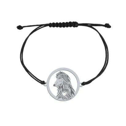 Bransoletka z psem Chart Afgański srebro sznurek GRAWER GRATIS - MEJK Jewellery