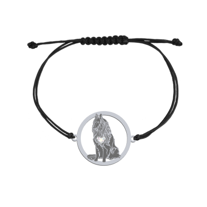 Bransoletka z psem sercem Owczarkiem Belgijskim srebro sznurek GRAWER GRATIS - MEJK Jewellery