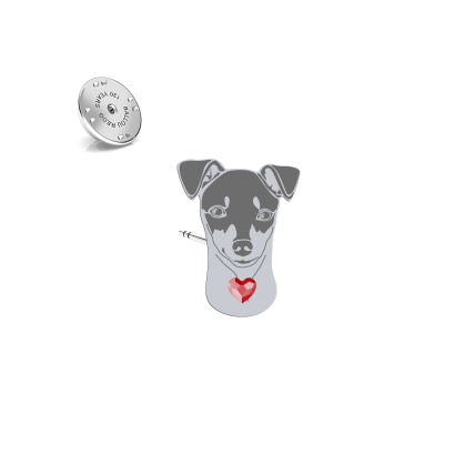 Silver Japanese Terrier pin with a heart - MEJK Jewellery
