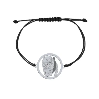 Bransoletka z psem Norwich Terrier srebro sznurek GRAWER GRATIS - MEJK Jewellery