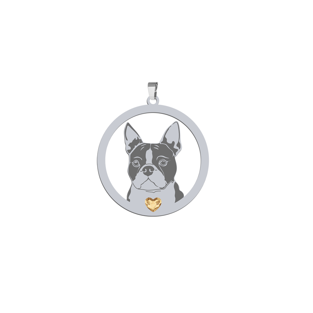 Zawieszka z psem grawerem sercem Boston Terrier srebro - MEJK Jewellery