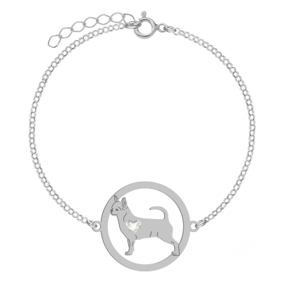 Silver Short-haired Chihuahua engraved bracelet with a heart - MEJK Jewellery