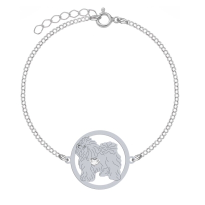 Silver Bichon Bolognese Dog engraved bracelet with a heart - MEJK Jewellery