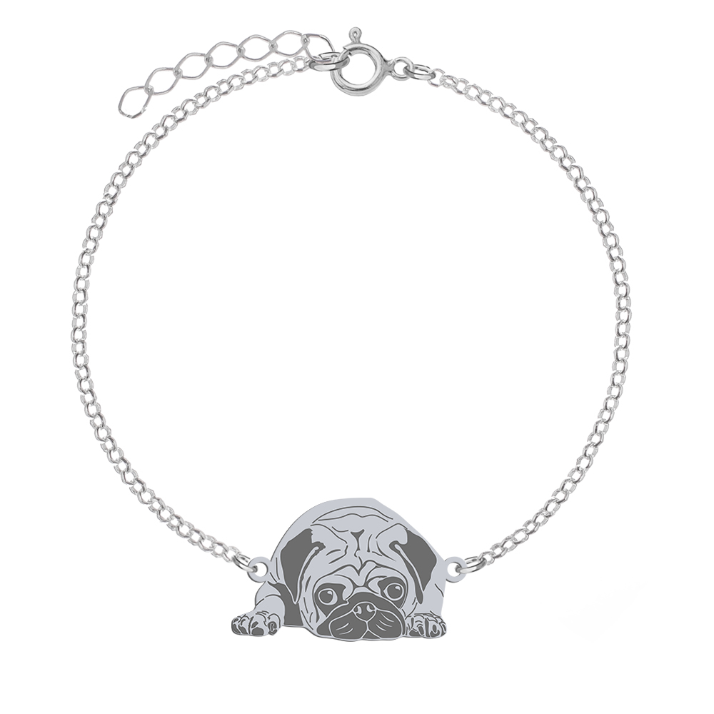 Silver Pug bracelet, FREE ENGRAVING - MEJK Jewellery