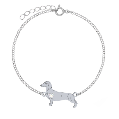 Silver Short-haired dachshund bracelet with a heart, FREE ENGRAVING - MEJK Jewellery