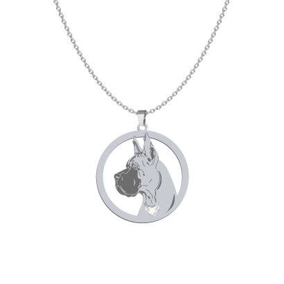 Silver Great Dane engraved necklace with a heart - MEJK Jewellery