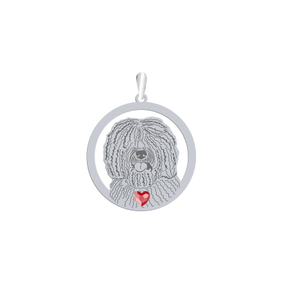 Silver Spanish Water Dog engraved pendant with a heart - MEJK Jewellery