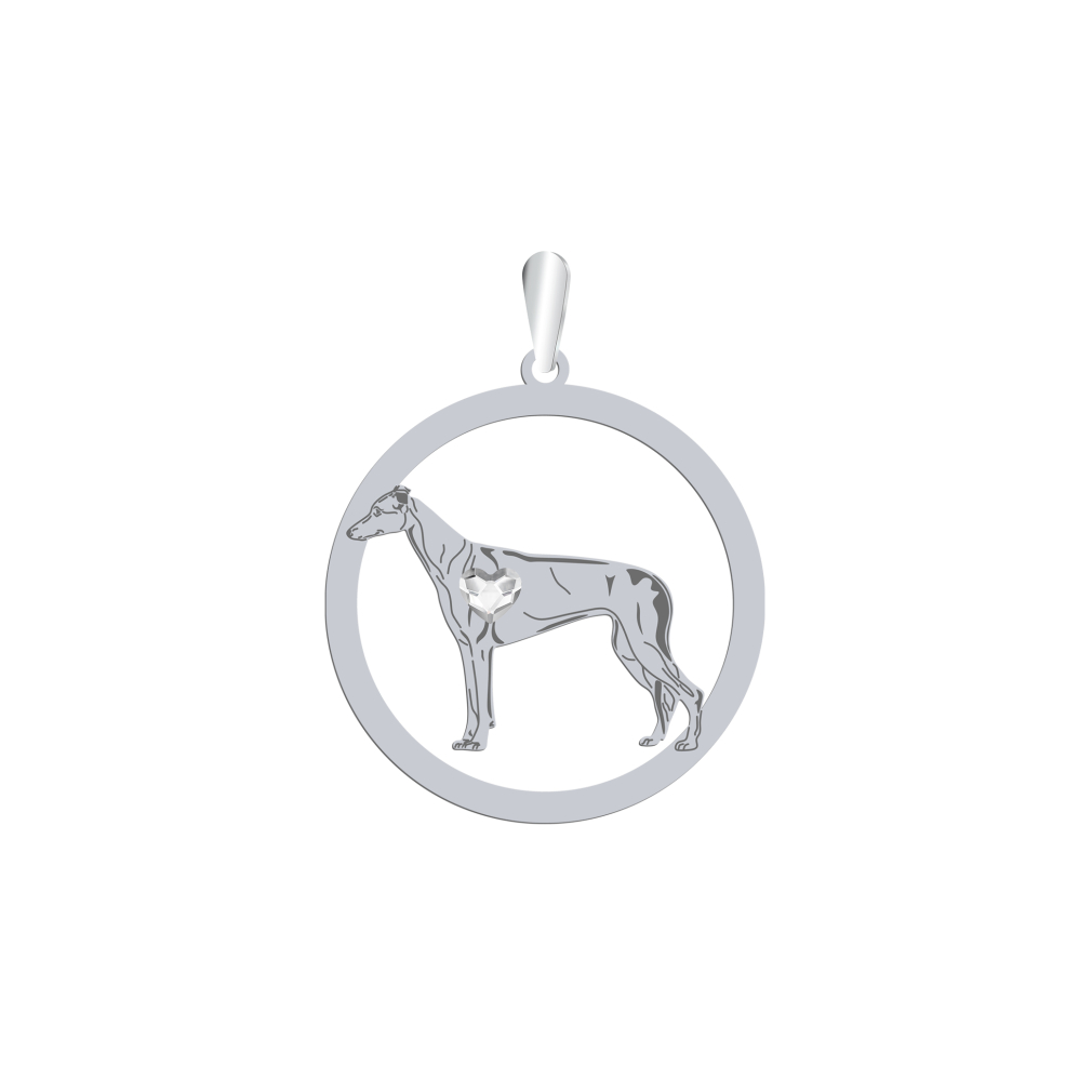 Silver Greyhound pendant with a heart, FREE ENGRAVING - MEJK Jewellery