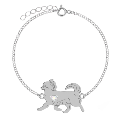 Bransoletka z psem sercem Chihuahua Długowłosa srebro GRAWER GRATIS - MEJK Jewellery