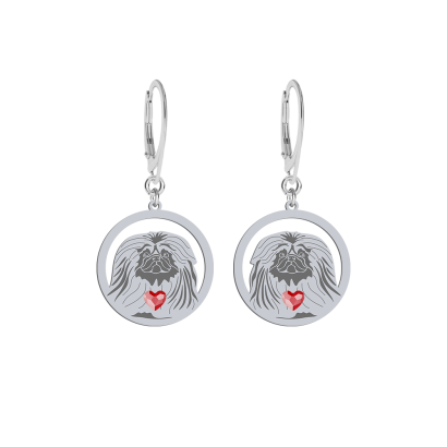 Silver Pekingese earrings with a heart, FREE ENGRAVING - MEJK Jewellery