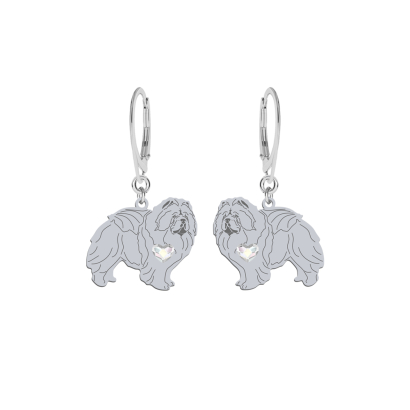 Silver Chow chow earrings with a heart, FREE ENGRAVING - MEJK Jewellery