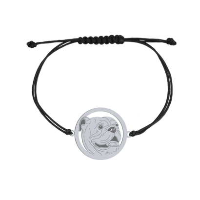 Silver English Bulldog string bracelet, FREE ENGRAVING - MEJK Jewellery