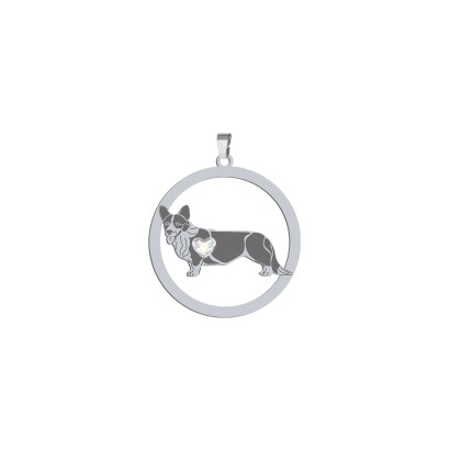 Silver Welsh corgi cardigan  engraved pendant with a heart - MEJK Jewellery