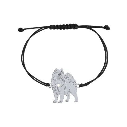 Bransoletka z psem sercem Samoyed srebro sznurek GRAWER GRATIS - MEJK Jewellery