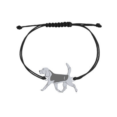 Bransoletka z psem grawerem Beagle srebro sznurek - MEJK Jewellery