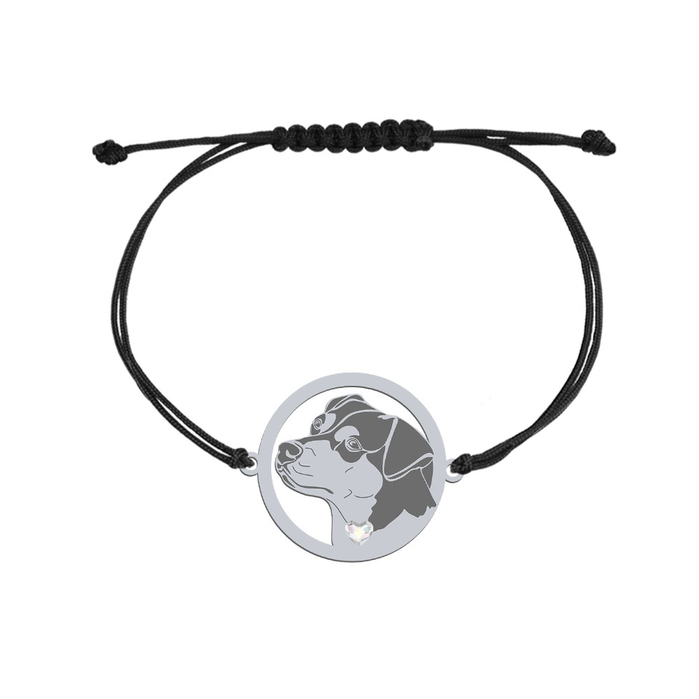 Bransoletka z psem grawerem Brazilian Terrier srebro sznurek - MEJK Jewellery