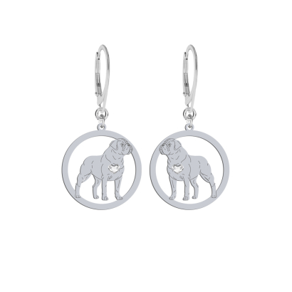 Silver Bullmastiff earrings with a heart, FREE ENGRAVING - MEJK Jewellery