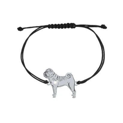 Bransoletka z psem Shar Pei srebro sznurek GRAWER GRATIS - MEJK Jewellery