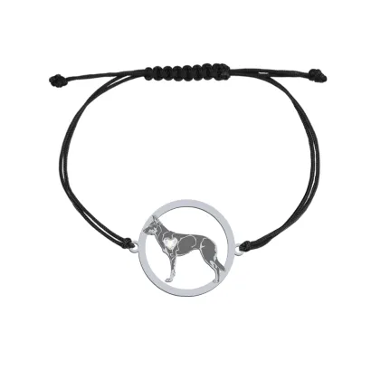 Bransoletka z psem grawerem sercem Australian Kelpie srebro sznurek - MEJK Jewellery
