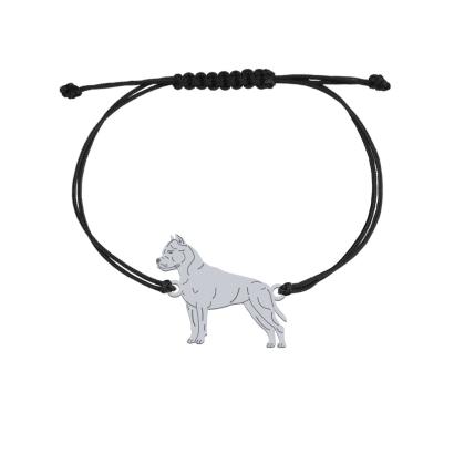 Bransoletka z psem American Staffordshire Terrier srebro sznurek GRAWER GRATIS - MEJK Jewellery
