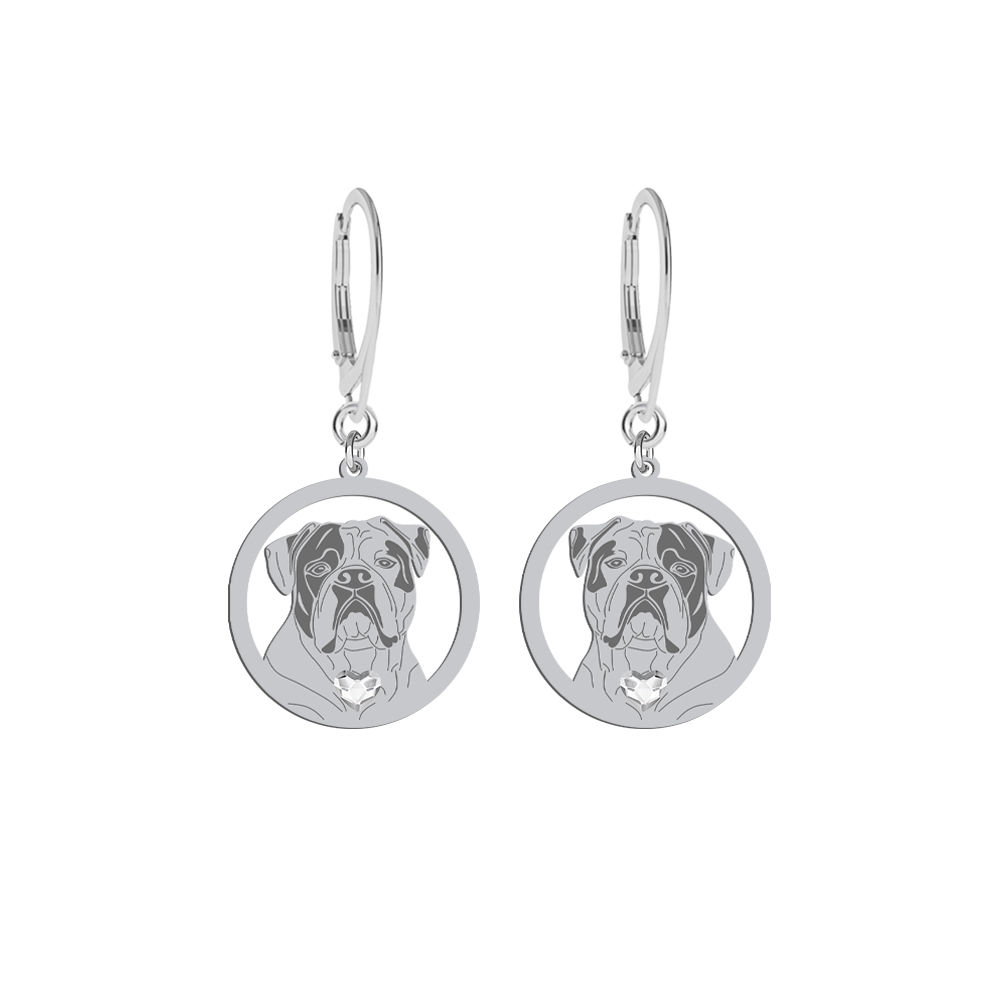 Silver American Bulldog earrings with a heart, FREE ENGRAVING - MEJK Jewellery