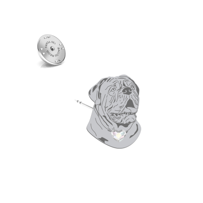 Silver Dog de Bordeaux pin with a heart - MEJK Jewellery