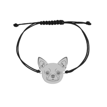 Bransoletka z psem Chihuahua Krótkowłosa srebro sznurek GRAWER GRATIS - MEJK Jewellery