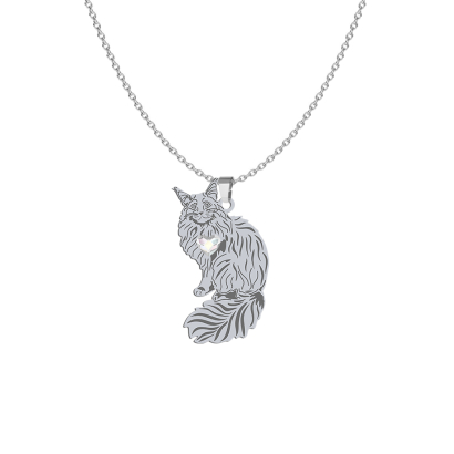 Silver Maine Coon Cat necklace, FREE ENGRAVING - MEJK Jewellery